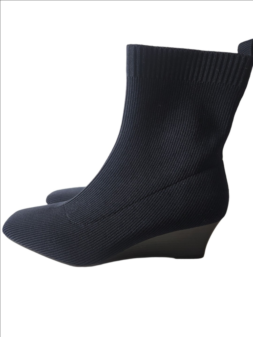 Vivaia Margot Square Toe Navy Ribbed Knit Wedge Boots Nwob Size 42 (10.5) - Picture 4 of 15